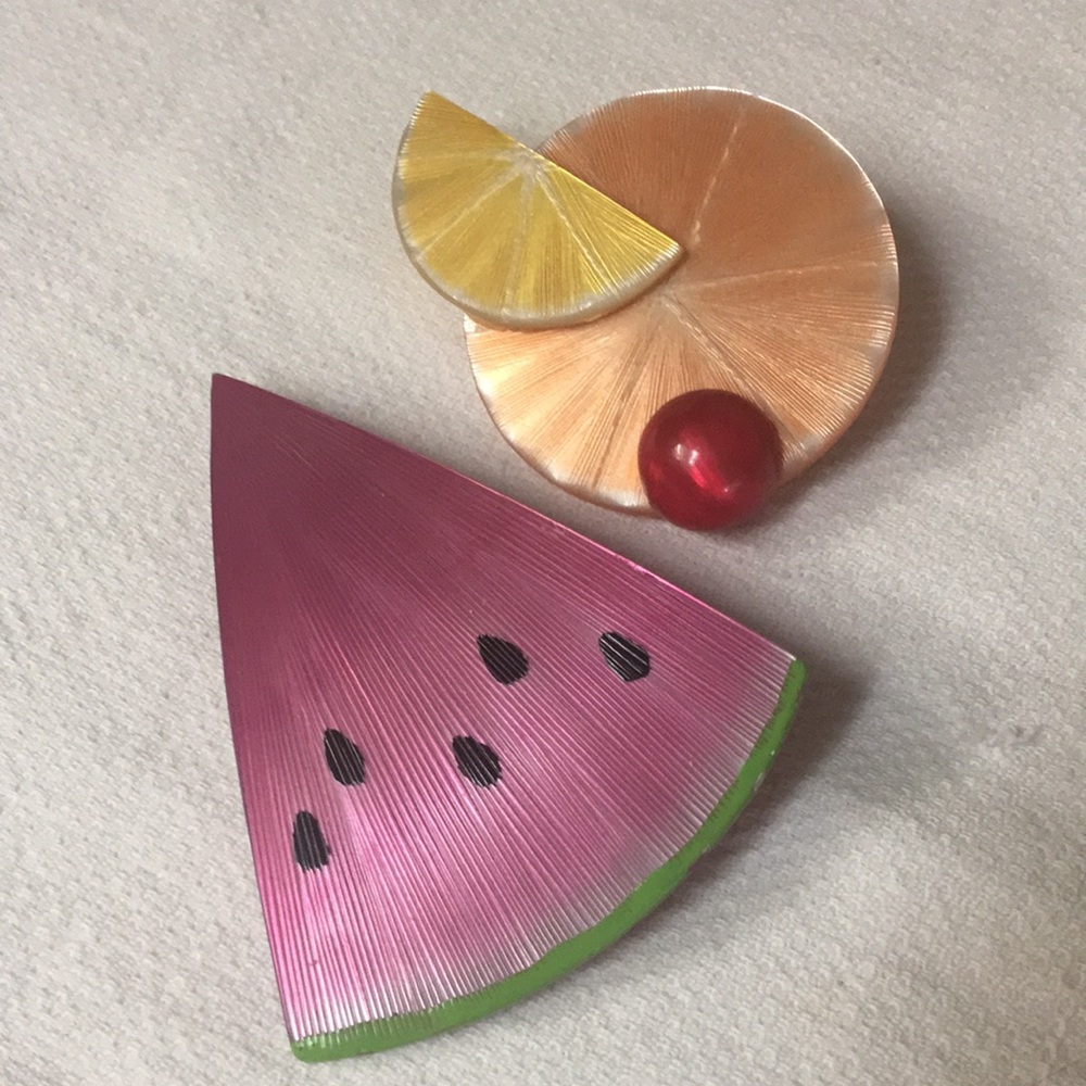 VTG HAND-Painted Oversized Hair Barrettes/Clips Set🍉 🍋🍊🍒 - Picture 2 of 7